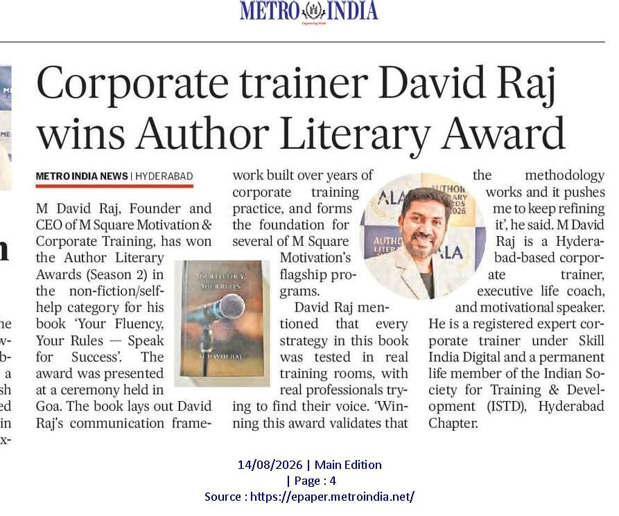M David Raj | M Square Motivation & Corporate Training Founder | Corporate Trainer | Motivational Speaker | Author | Quthbullapur | Hyderabad | the Leaders Page | the Leaders Page M David Raj | M Square Motivation & Corporate Training Founder | Corporate Trainer | Motivational Speaker | Author | Quthbullapur | Hyderabad | the Leaders Page | the Leaders Page